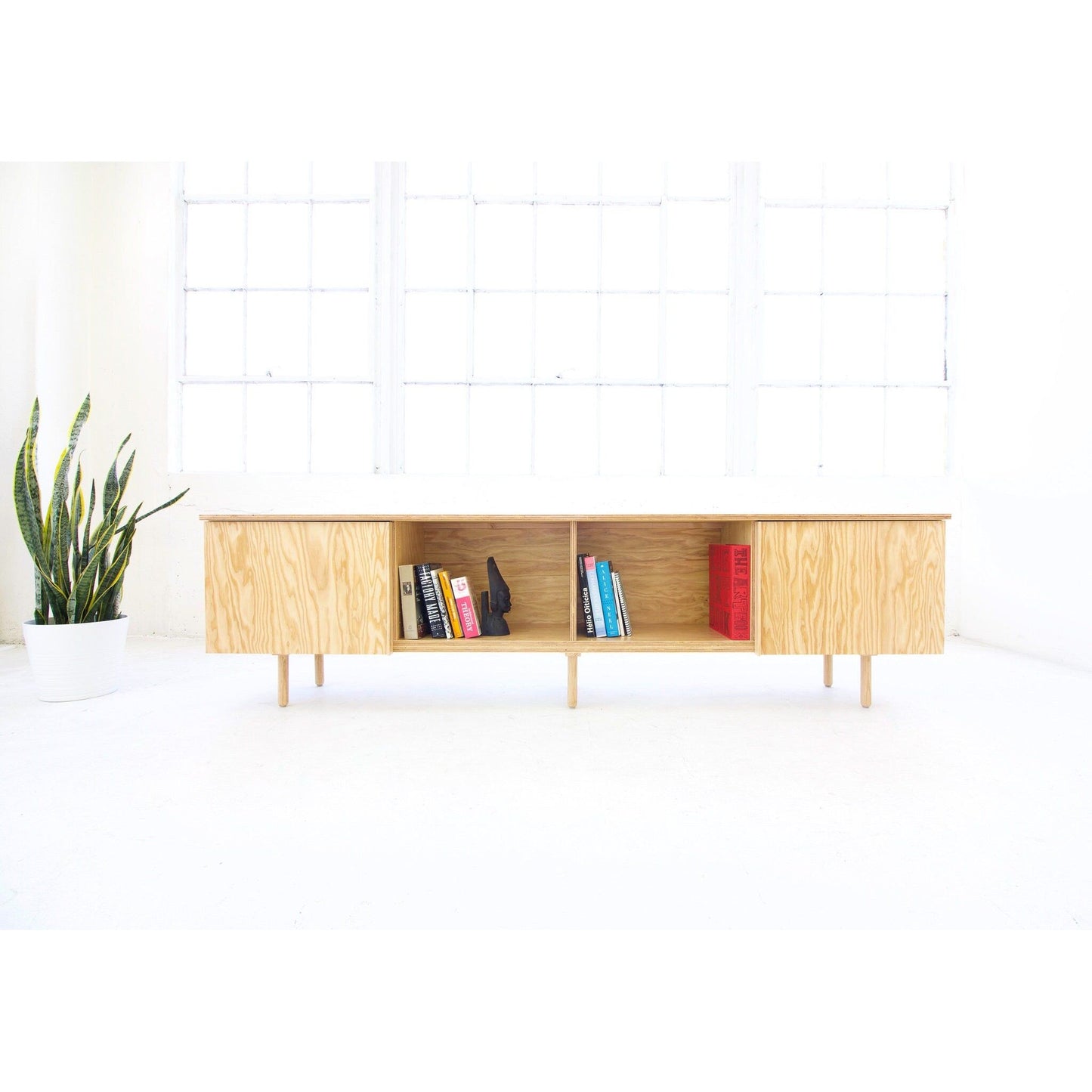 Vinyl Record Storage Cabinet |Doug Fir | Minimalist| Modern Sideboard| Open With Center Shelves | Plywood Furniture | Made in LA